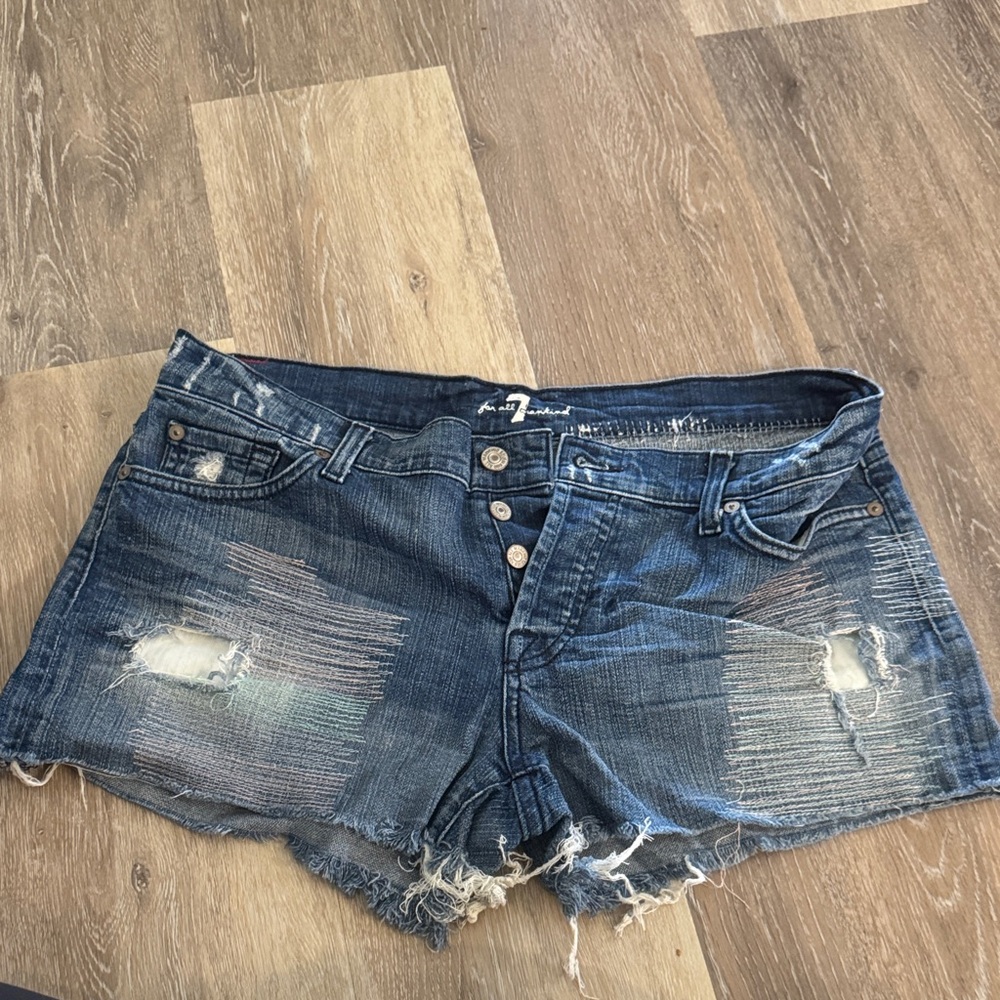 7 For All Mankind Distressed Blue Jean Shorts